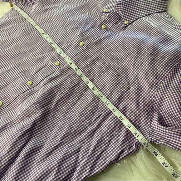 Peter Millar Nanoluxe Cotton Gingham Plaid Size L Purple Long Sleeve Button Down - Picture 5 of 7